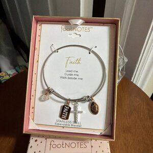 Footnotes Faith Womens Stainless Steel Cross Bangle Bracelet - NIB
